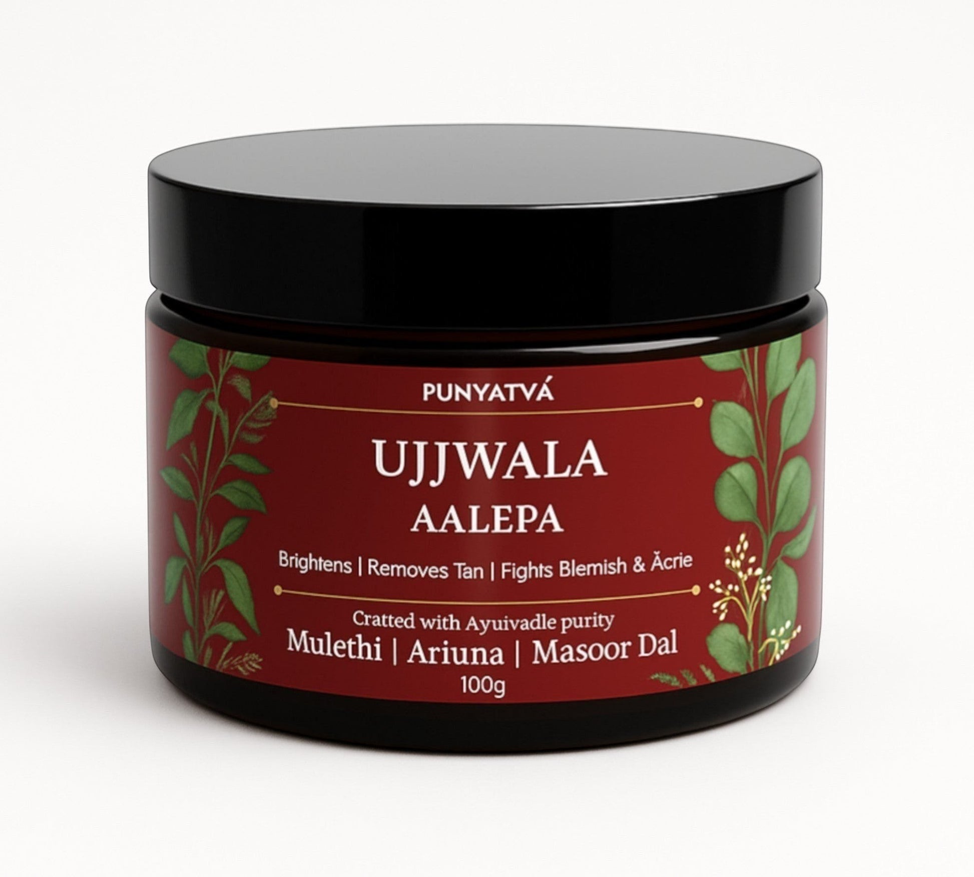 PUNYATVA Ujjwala Aalepa Ayurvedic face pack with Mulethi, Arjuna, and Masoor Dal for brightening and tan removal.