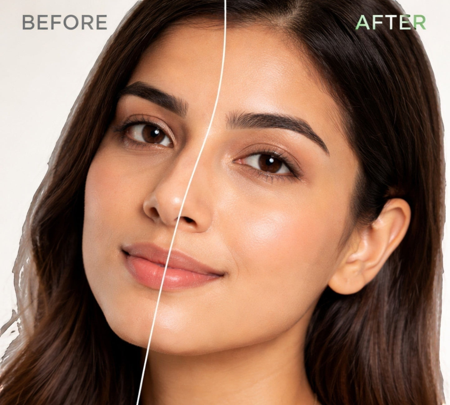 PUNYATVA Radiance Fresh Face Wash before and after comparison showing brighter, glowing skin. For dull skin and uneven tone.