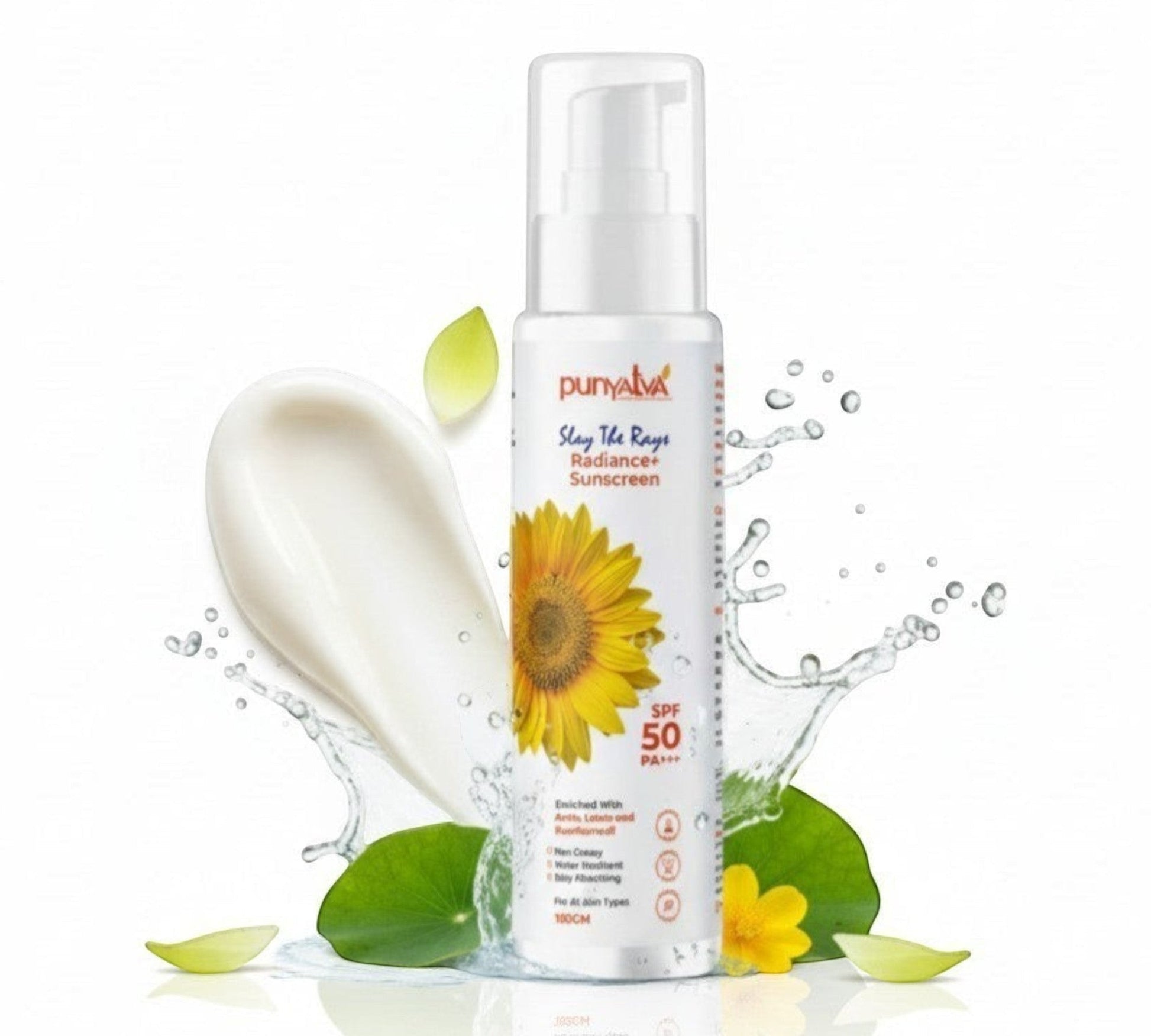 PUNYATVA Slay The Rays Radiance+ Sunscreen SPF 50 PA+++, cream-based with sunflower, 100g, for all skin types.