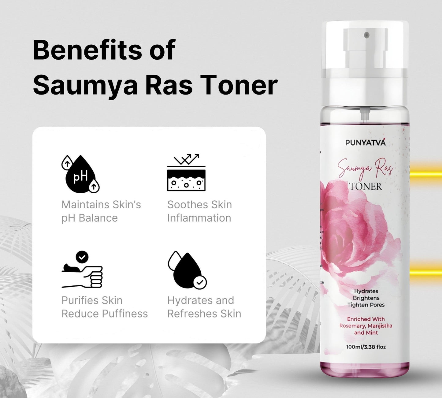 PUNYATVA Saumya Ras Toner, a hydrating facial toner that tightens pores, controls oil, and refreshes skin.