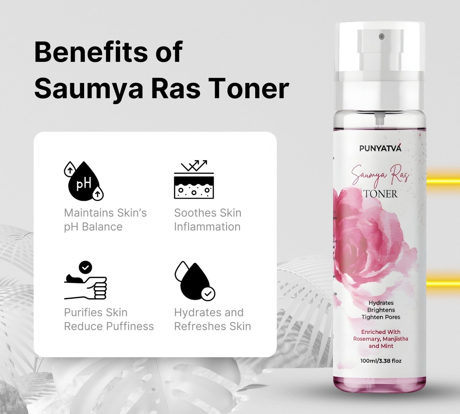 PUNYATVA Saumya Ras Toner, a hydrating facial toner that tightens pores, controls oil, and refreshes skin.