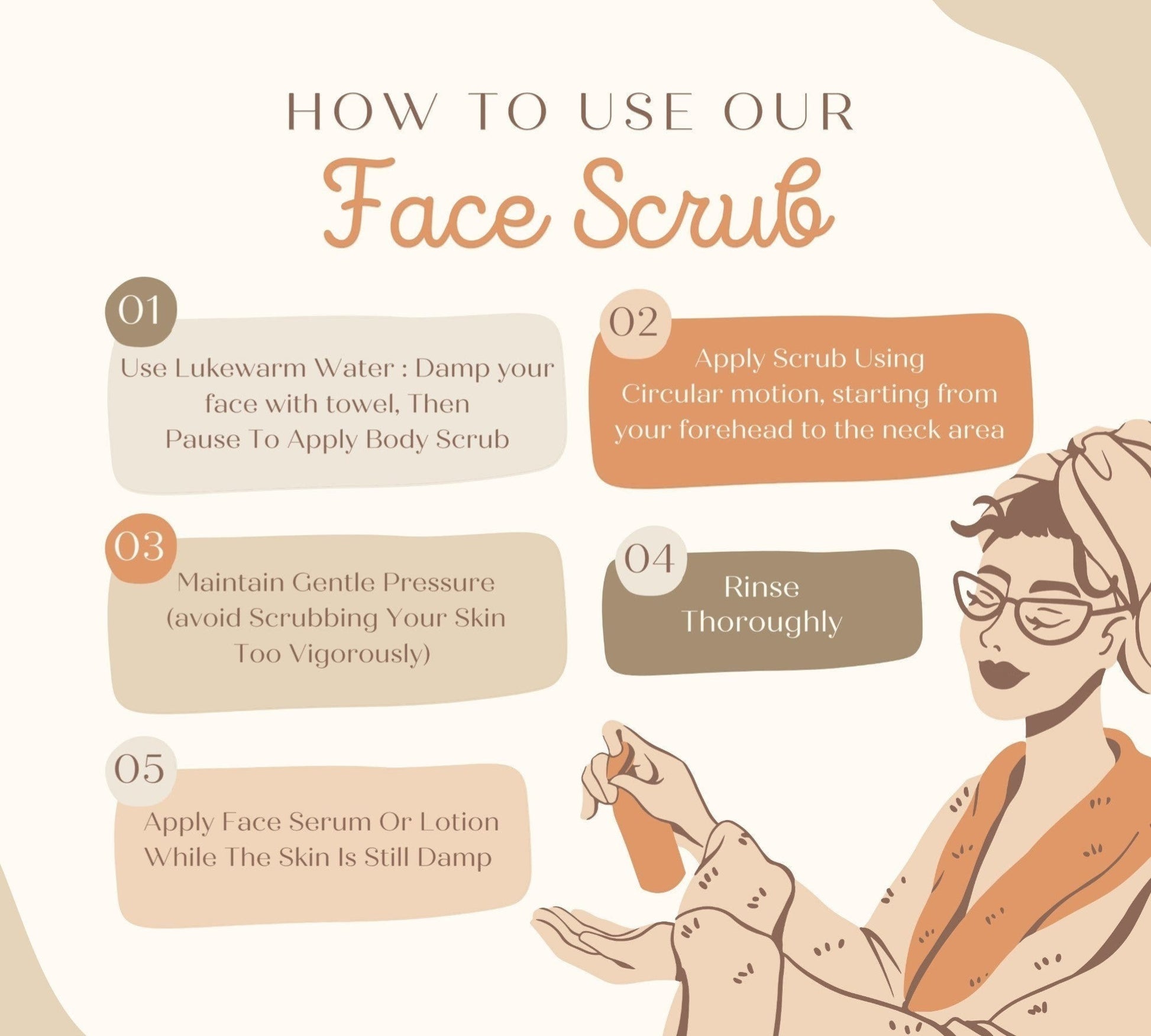 PUNYATVA Shudhhi Face Scrub instructions: Dampen face, apply scrub in circular motions, rinse thoroughly, and apply serum or lotion while skin is damp.